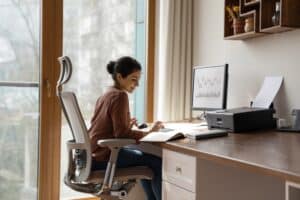 Woman working remotely at home